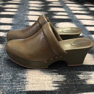 Misha And Puff Olive Green Leather Clogs
